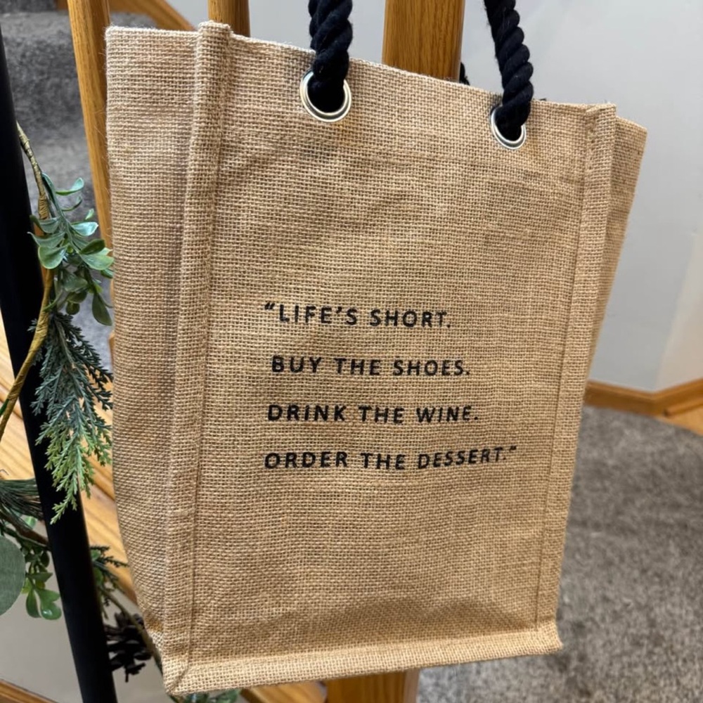 Natural Jute Tote for Carrying Wine w/ Funny Quote